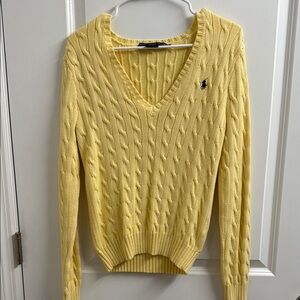 Ralph Lauren Yellow V-Neck Cable Knit Sweater